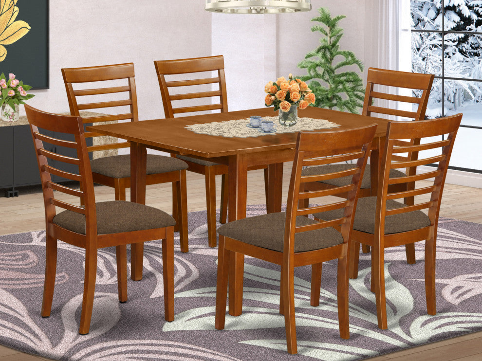 7 Pc Kitchen Nook Dining Set -Breakfast Nook And 6 Dining Chairs In Brown
