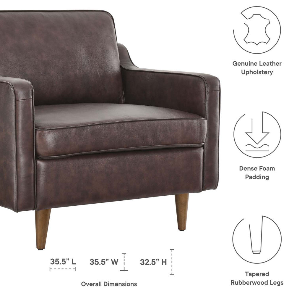 Armchair Accent Chair, Brown, Leather, French, Mid Century Hotel Lounge Cafe