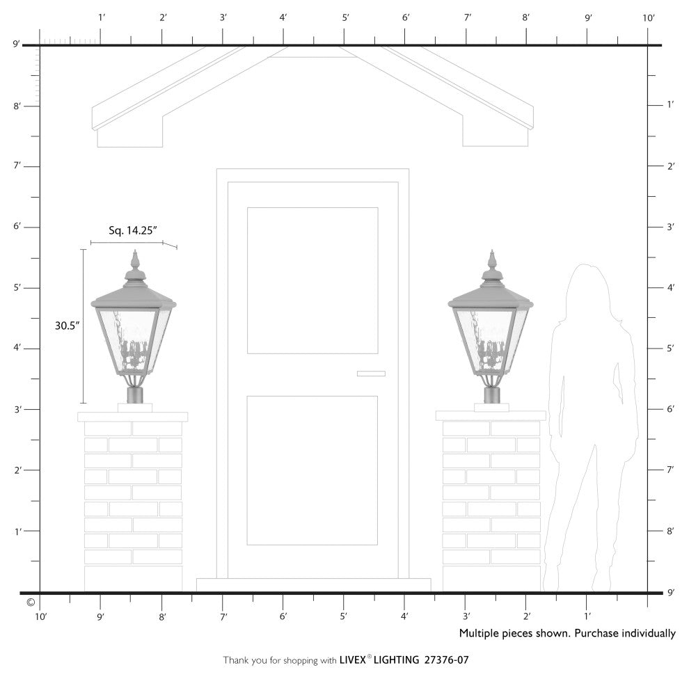 4 Light Bronze Outdoor Extra Large Post Top Lantern, Antique Brass