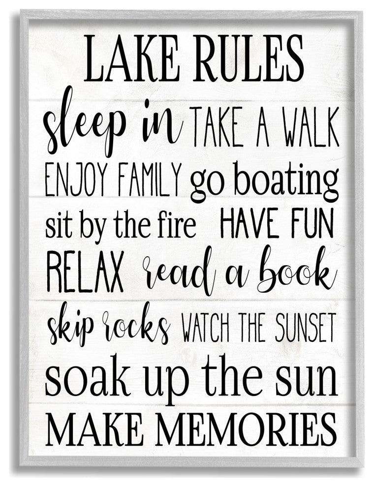 Motivational Lake Rules Sign Text Styles Black White, 24 x 30