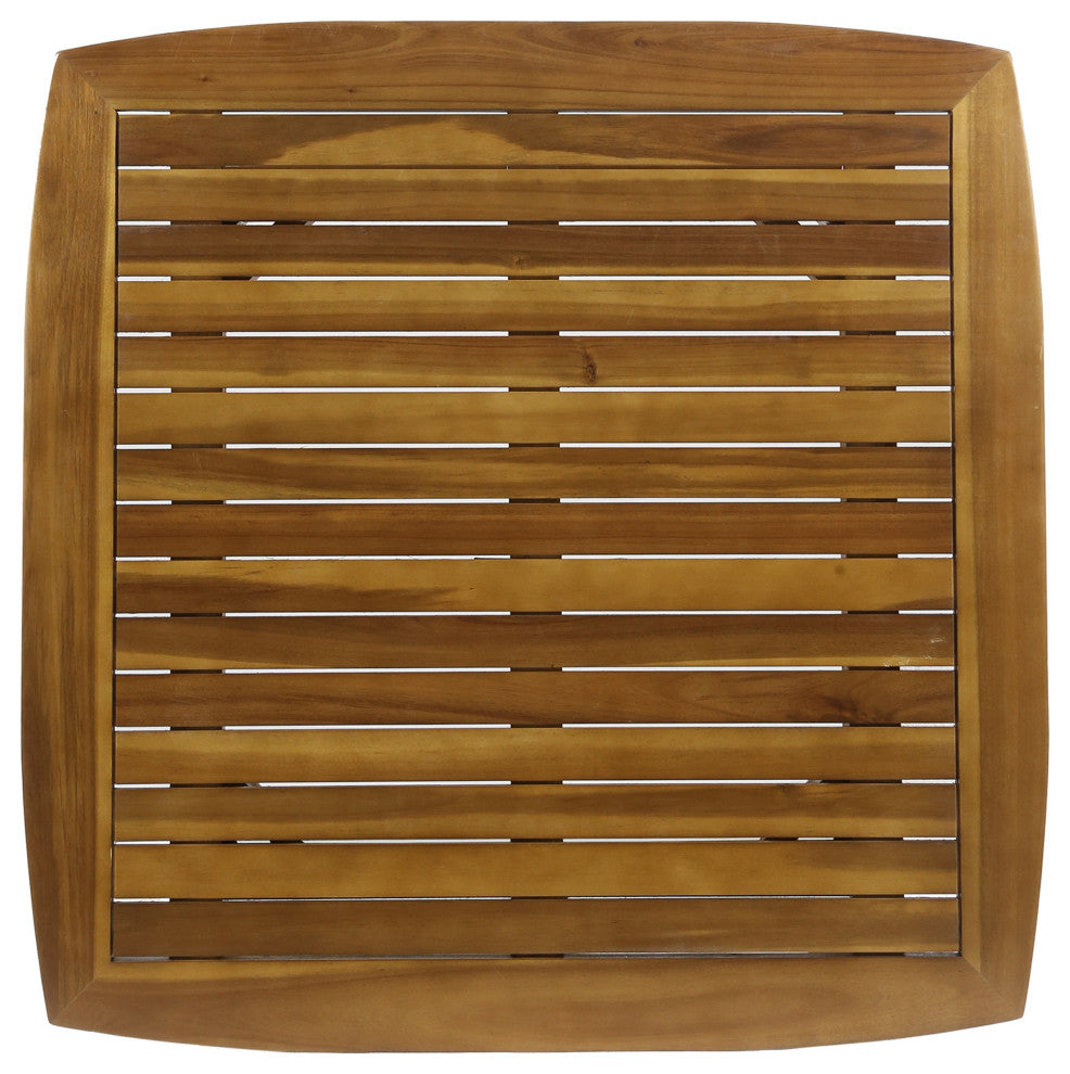 Stanford Outdoor Square Acacia Wood Dining Table With Straight Legs, Teak Finish