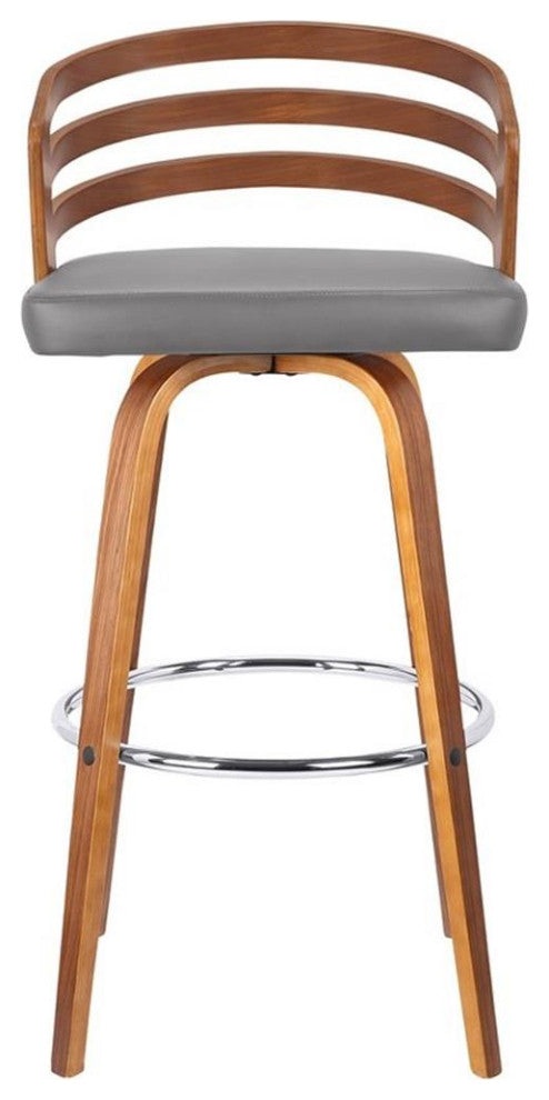 Armen Living Jayden 26" Faux Leather & Wood Swivel Counter Stool in Gray/Walnut