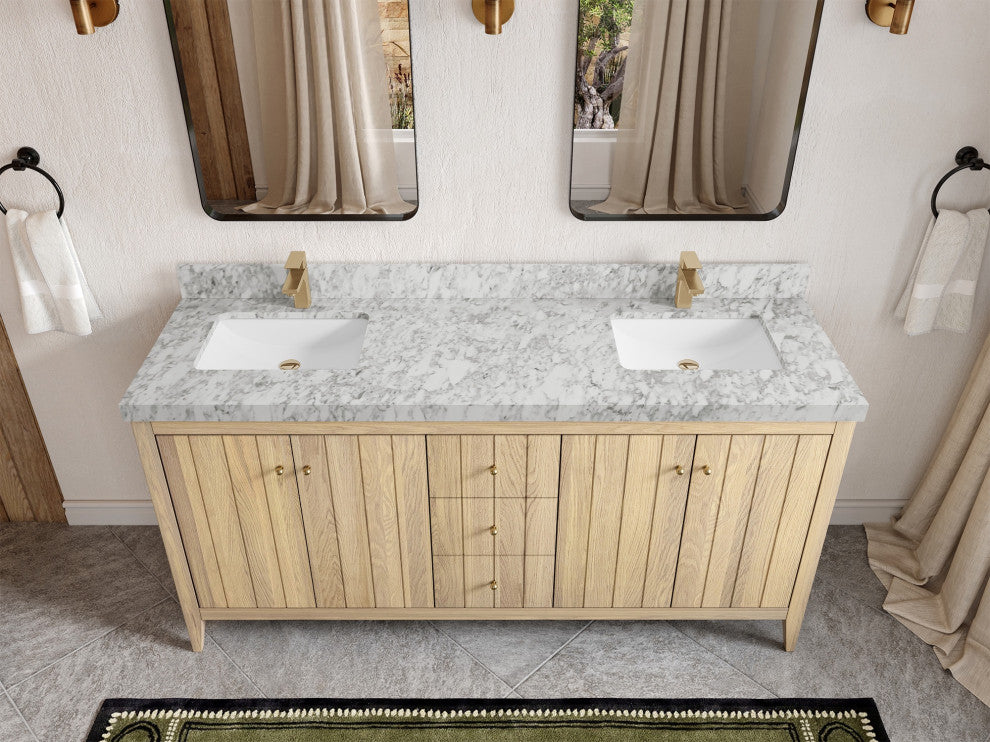 Atlanta Oak 72" Double Sink Bath Vanity, White 2" Carrara Marble