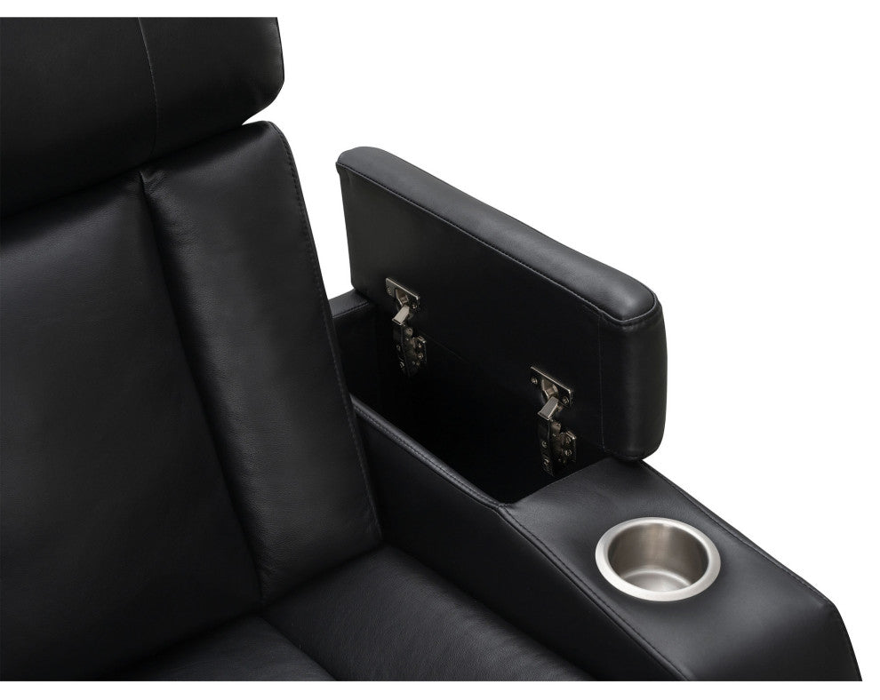 Marley Leather Power Reclining Console Loveseat, Power Headrest, Black