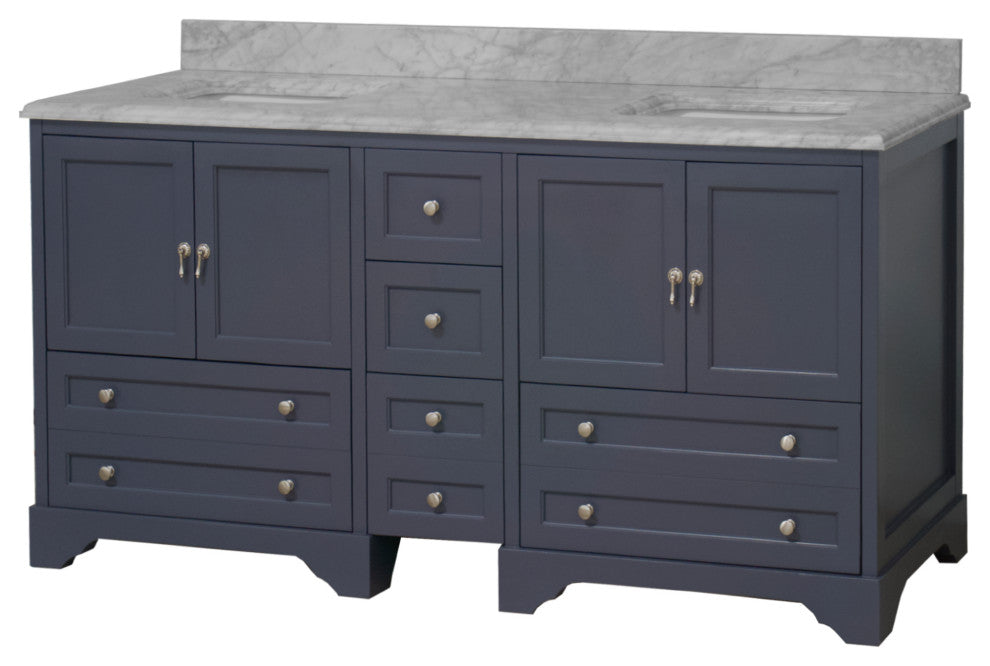 Madison 72" Double Bathroom Vanity, Marine Gray, Carrara Marble