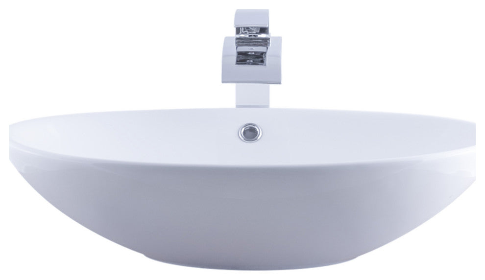 Porcelain Vessel Sink and Faucet Set, Chrome