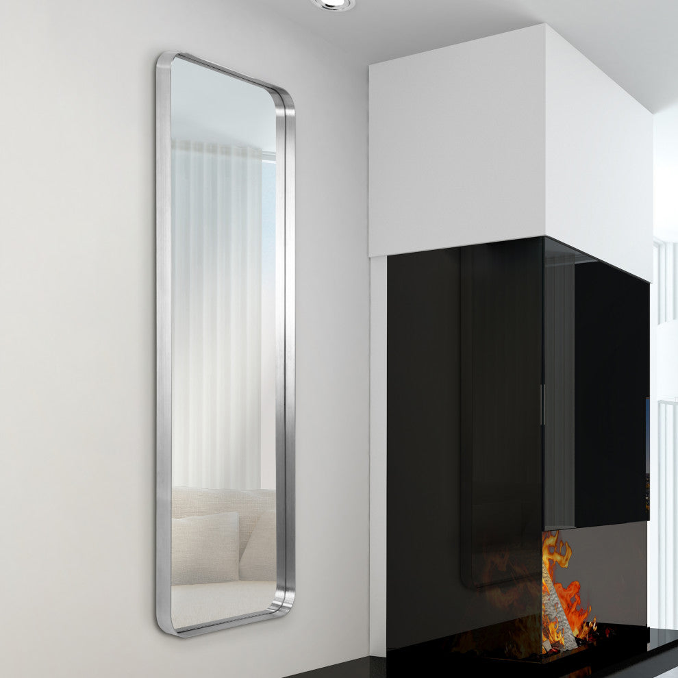 Ultra Stainless Steel Rectangular Wall Mirror, Silver, 18"x48", Brushed