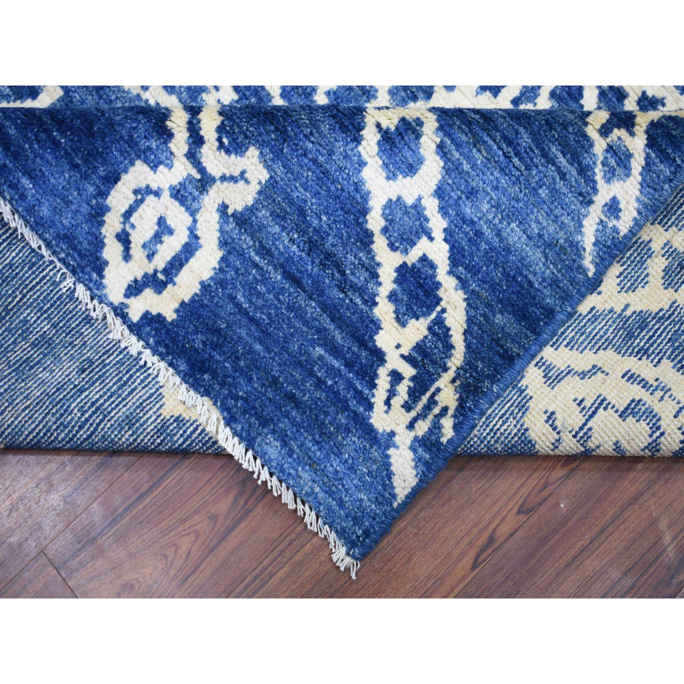 Blue, Hand Knotted, Soft and Shiny Wool, Moroccan Berber Rug, 8'10"x11'5"
