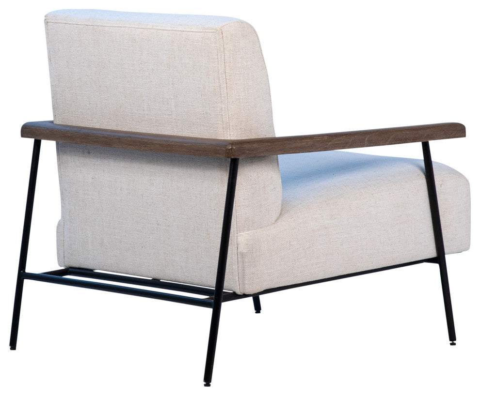 Owen Cotton Upholstered Modern Occasional Chair, Natural Mindi Wood and Cream