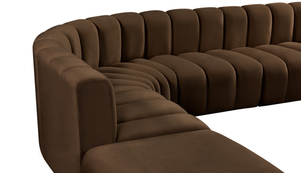 Arc Velvet Upholstered 7-Pc. L-Shaped Modular Sectional, Brown