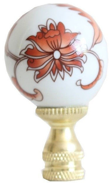 Orange and White Porcelain Ball Floral Pattern Finial