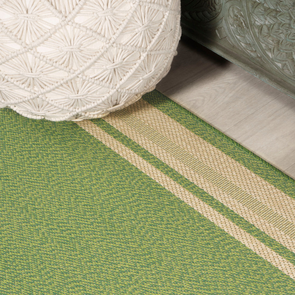 James Modern Border Stripe Indoor/Outdoor Area Rug, Green/Cream, 5x8