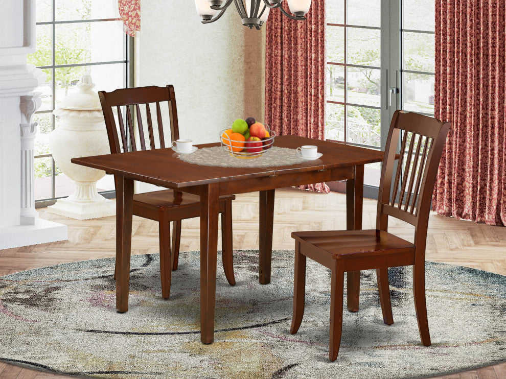 3Pc Rectangular 42/53.5 Inch Table With 12 In Leaf, 2 Vertical Slatted Chairs