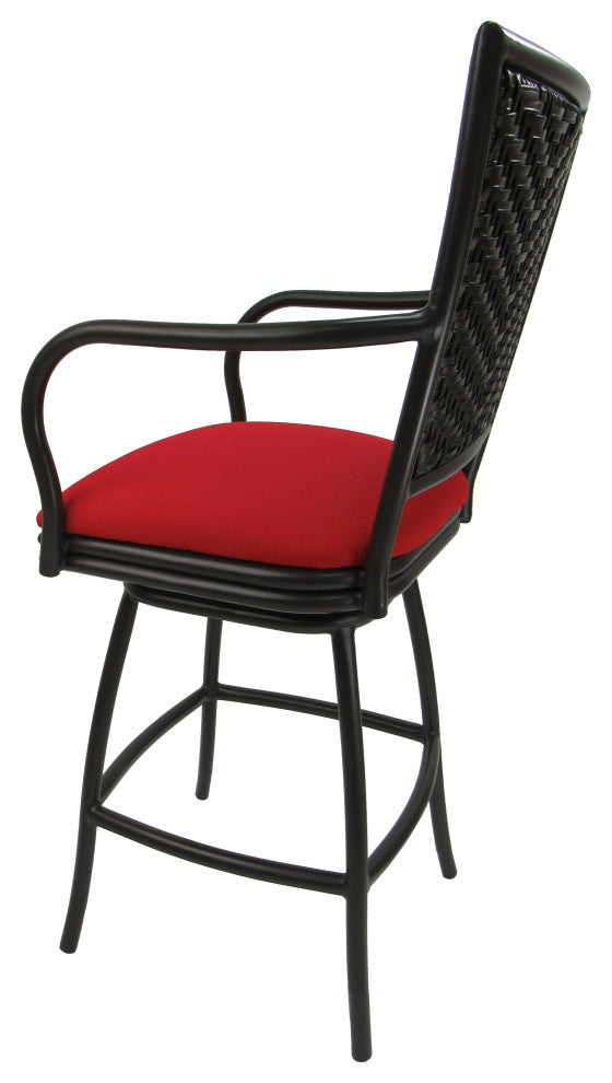 Set of 3, Outdoor/Indoor Swivel Bar Stools Erin, Red Linen on Black, 26"