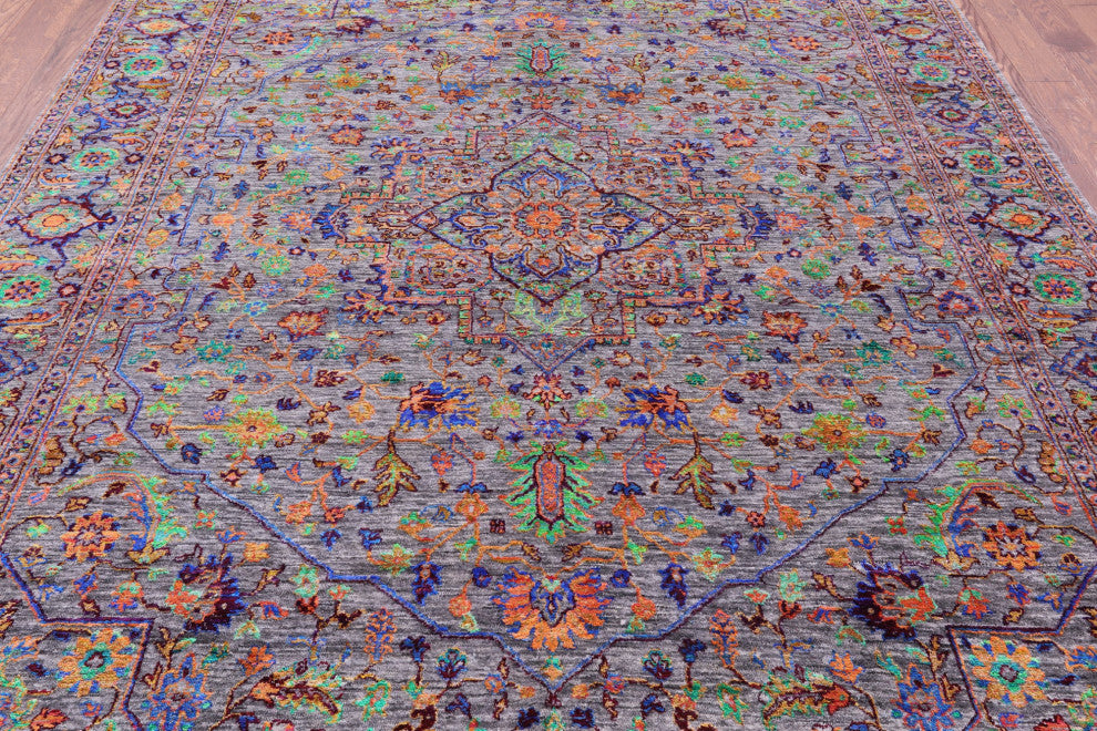 7' 11" X 10' 2" Wool & Silk Handmade Persian Heriz Serapi Rug - Q15575