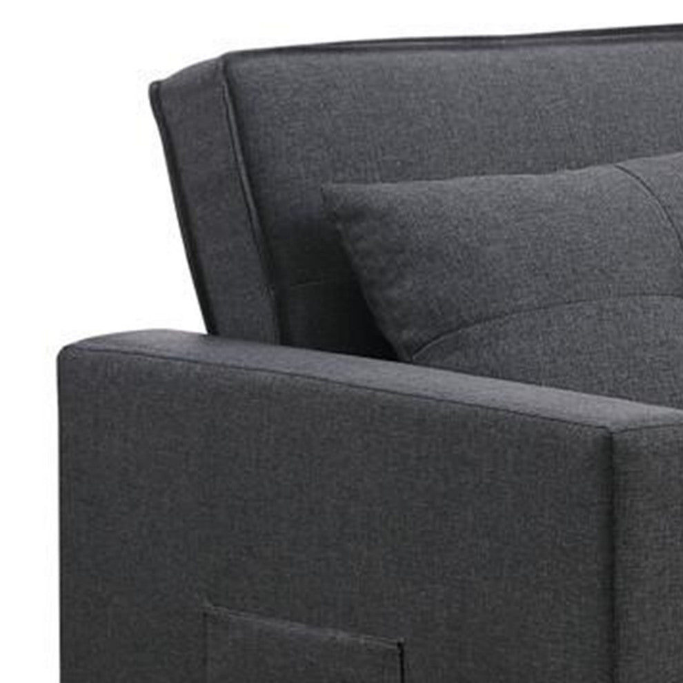 Benzara BM293178 Convertible Sleeper Loveseat With Side Pocket, Dark Gray Linen