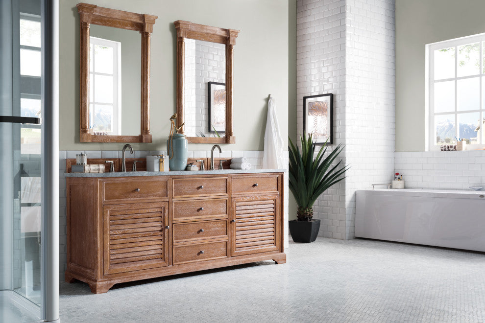 Savannah 72" Double Vanity Cabinet, Driftwood,  Eternal Jasmine Pearl Quartz