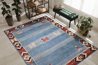 Hand-Knotted Wool Blue Traditional Classic Modern Knot Rug, 6'x9'
