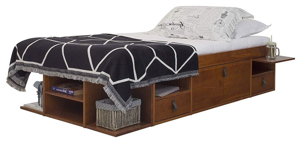 Memomad Bali Storage Platform Bed with Drawers (Twin Size, Caramel)