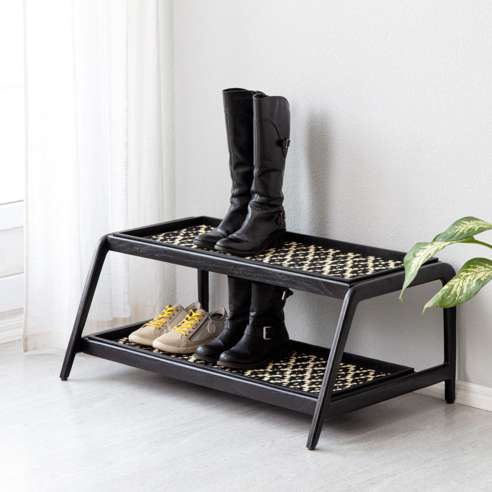 Double-Tier Black Stand With 3-Pair Rubber Boot Trays Madagascar