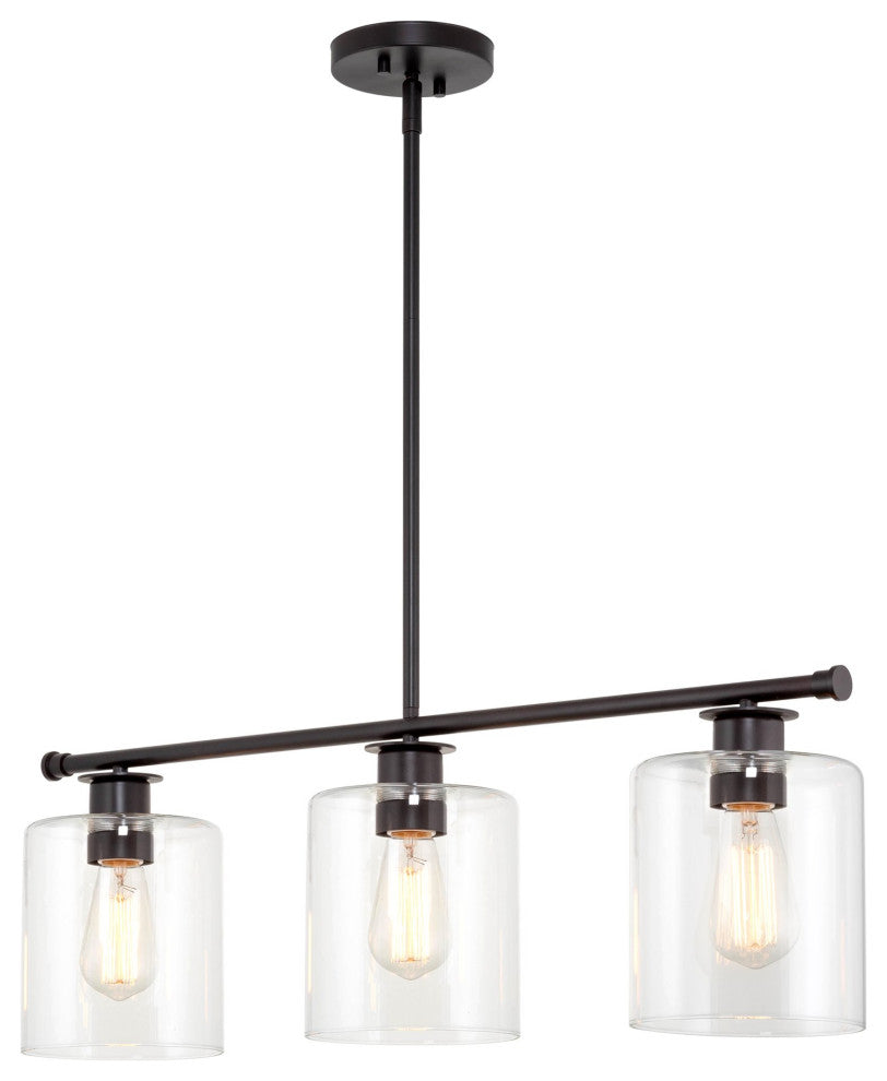 Kira Home Sloane 31" Farmhouse Island Light, Glass Cylinder Shades, Adjustable