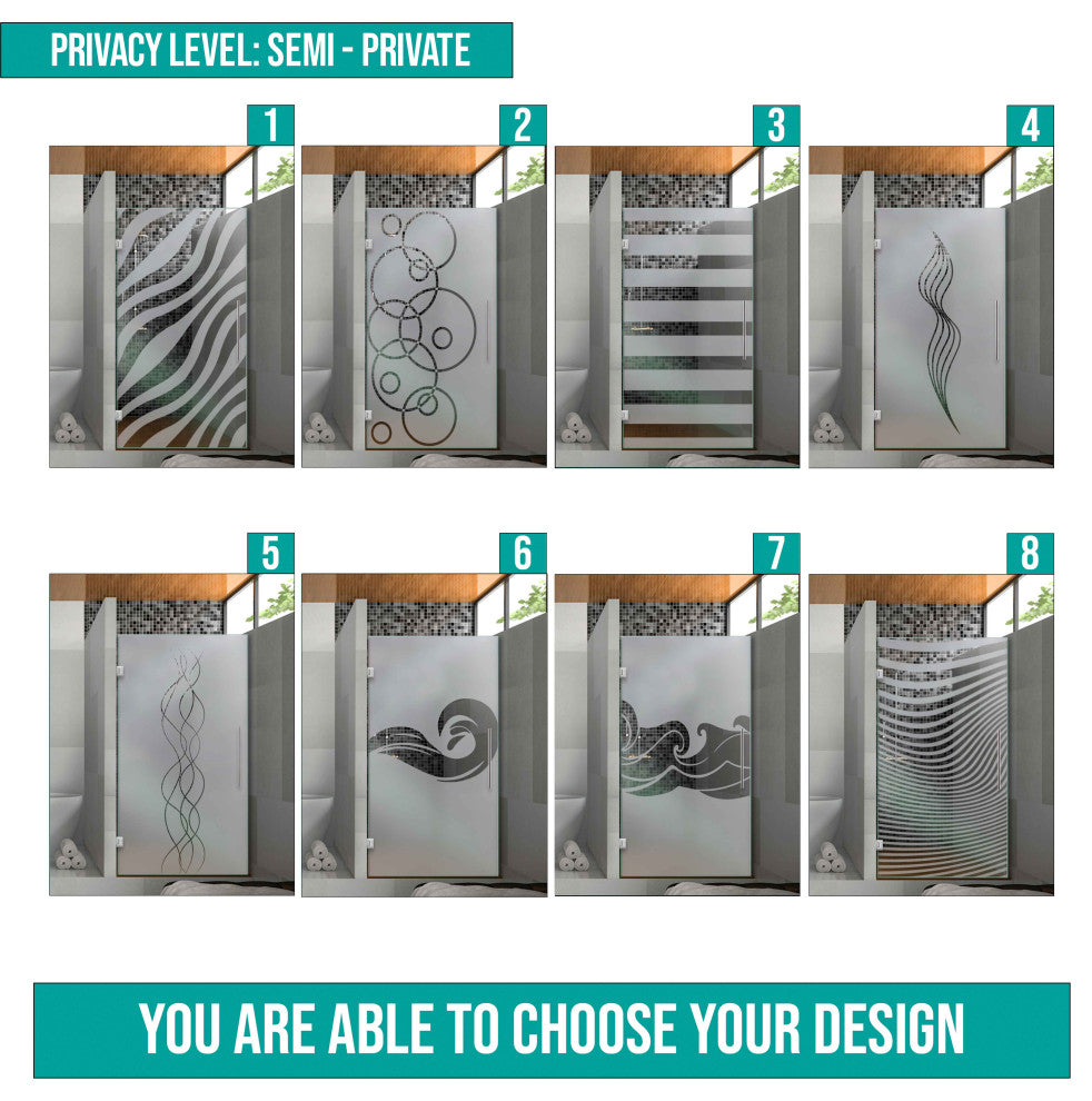 Hinged Alcove Shower Door With Flamenco Design, Semi-Private, 32"x75" Inches, Left