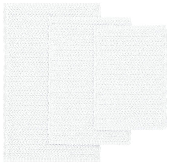 Madison Park Lasso 100% Cotton Chenille Chain Stitch Rug, White