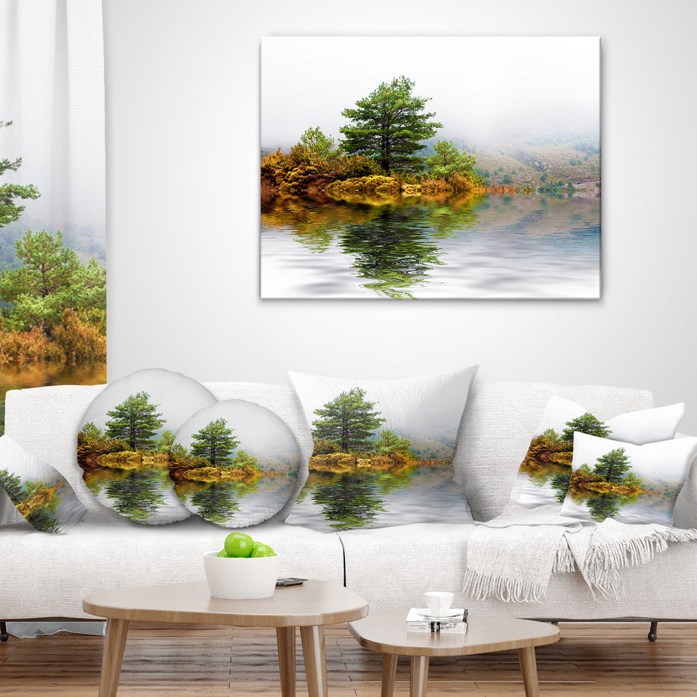 Pine Tree with Reflection Landscape Photography Throw Pillow, 16"x16"