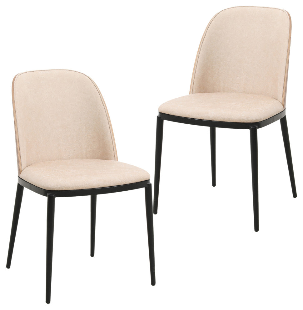 LeisureMod Tule Dining Side Chair, Set of 2, Walnut/Light Brown