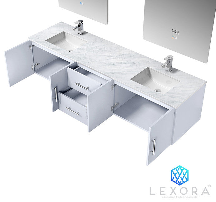 Geneva Transitional Glossy White 80" Double Vanity with 30" Led Mirrors, no Top