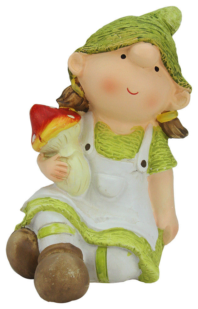 6.25" Young Girl Gnome Holding a Mushroom Spring Outdoor Garden Patio Figure