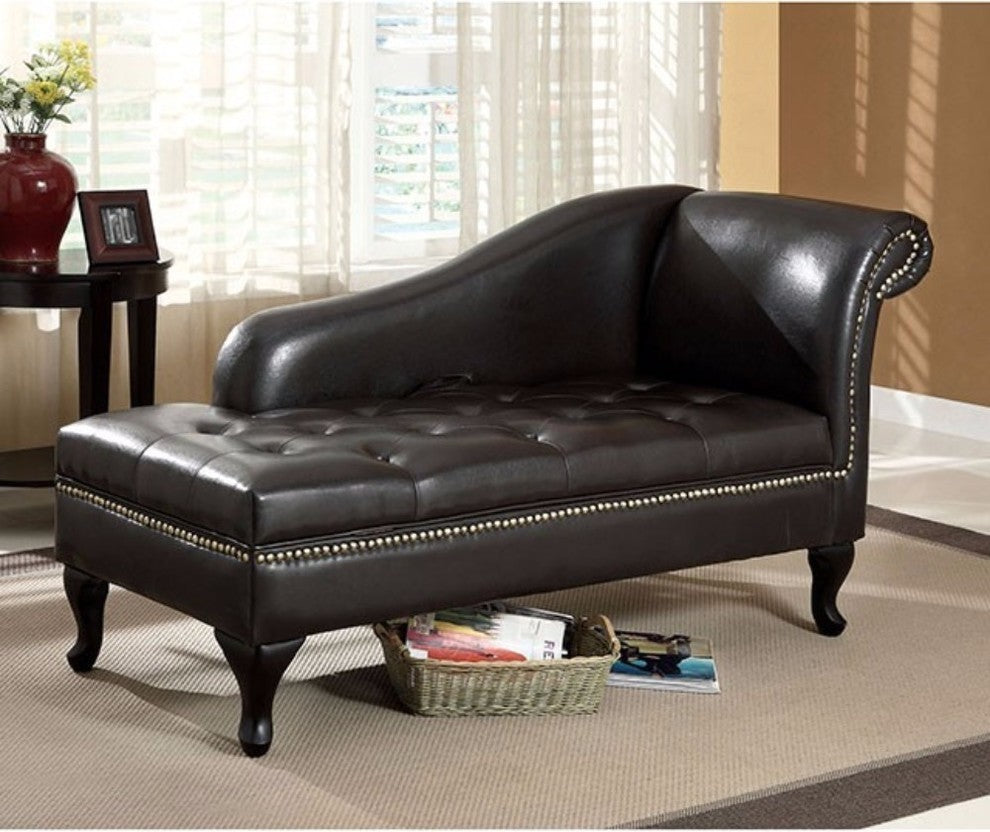 Benzara BM172748 Leatherette Storage Chaise, Black