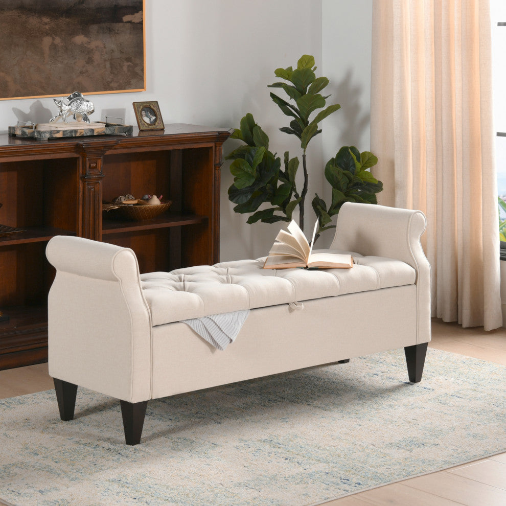 Jacqueline 58" Tufted Storage Bench, Sky Neutral Beige Polyester