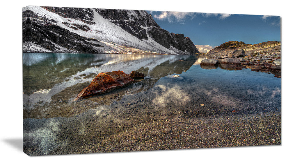 Sapphire Mountain Lake View, Landscape Canvas Art Print, 32"x16"