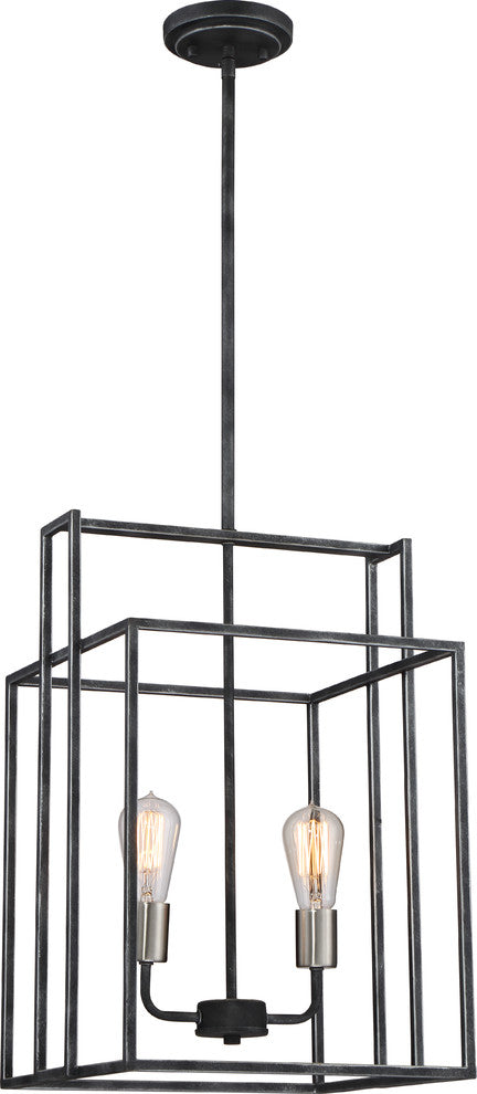 Nuvo Lake 2-Light 120W Iron Square Pendant Ceiling Light Fixture, Black