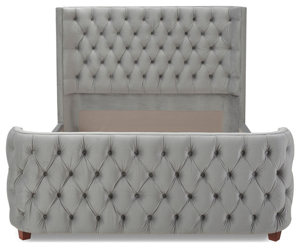 Brooklyn Tufted Sheltered Wingback Panel Bed, Opal Gray, Queen