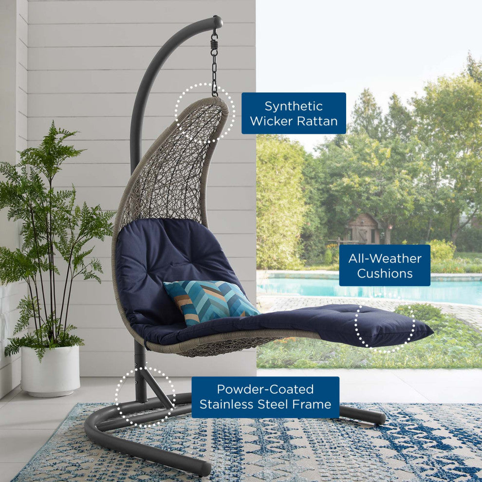 Light Gray Navy Landscape Hanging Chaise Lounge Outdoor Patio Swing Chair