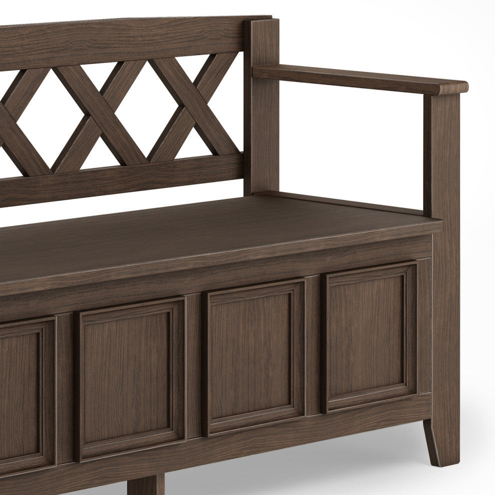 Amherst Solid Wood Entryway Storage Bench, Farmhouse Brown