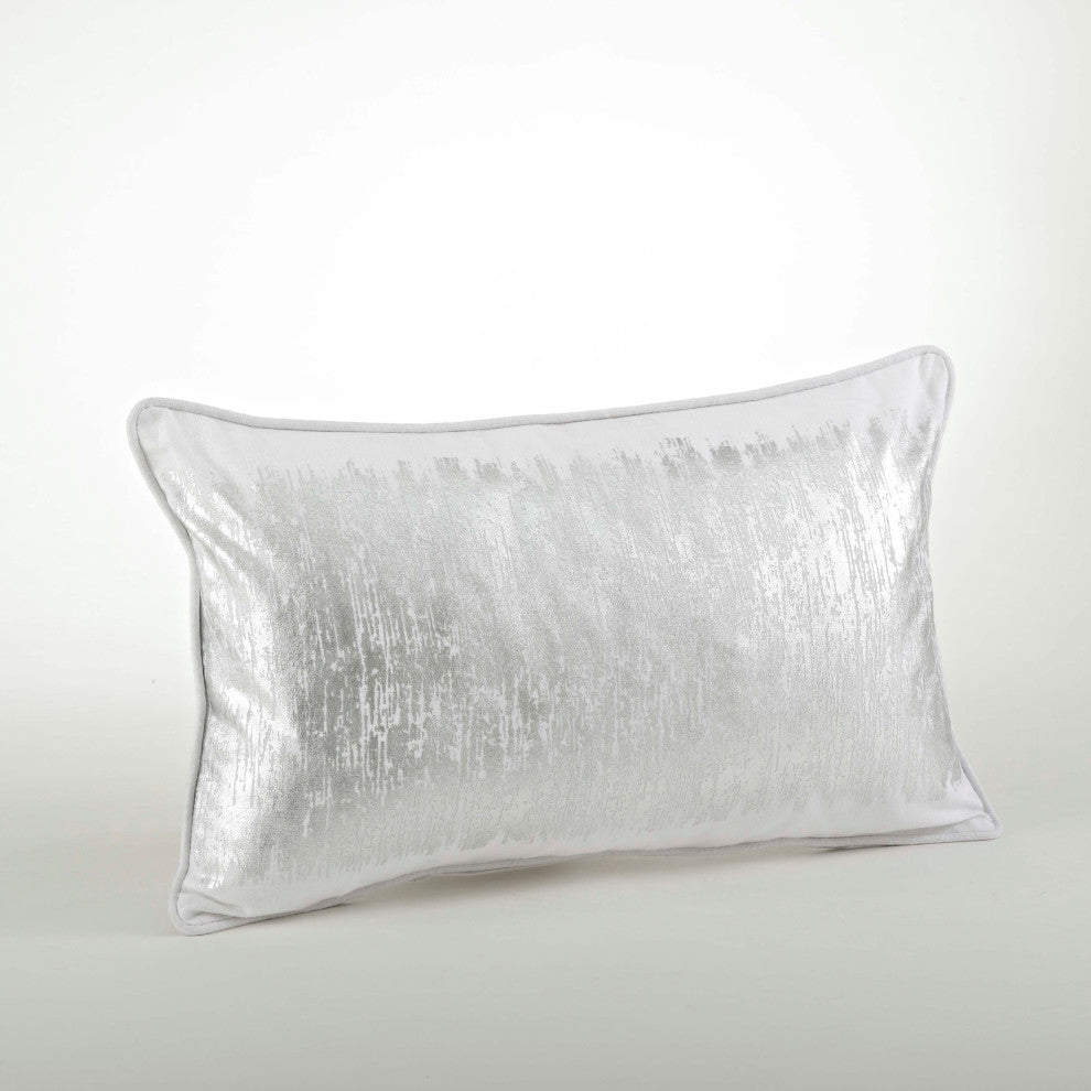 Down Filled Metallic Banded Design Pillow, 12"x20", Silver
