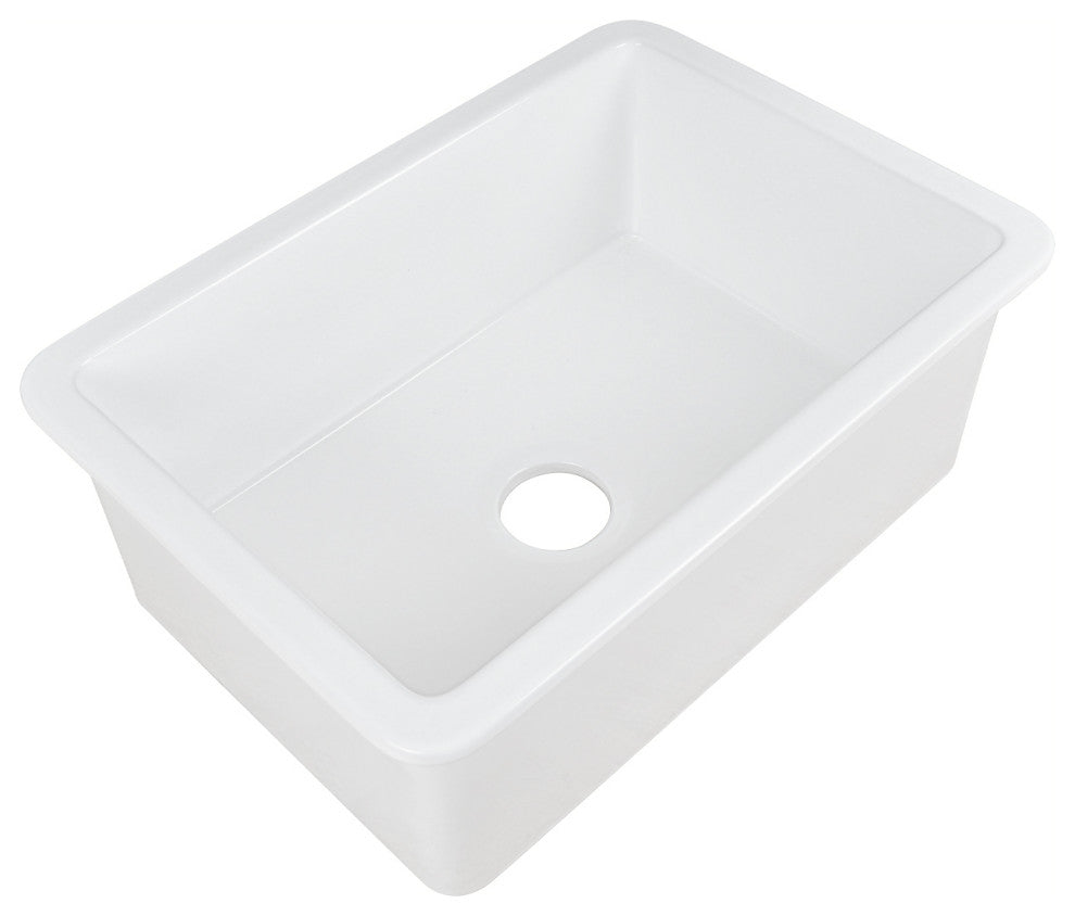 27"L x 19"W Undermount Fireclay Kitchen Sink with Sink Grid and Basket Strainer