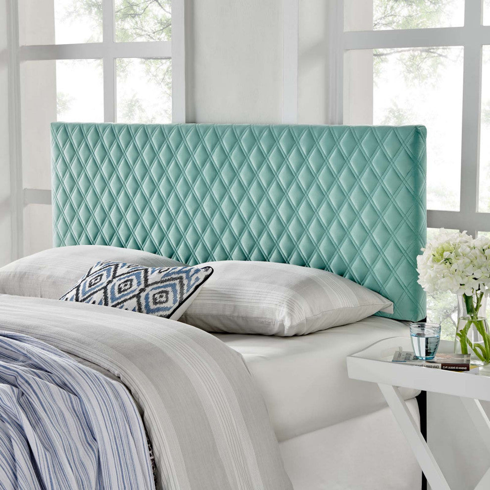 Headboard, King Size, Velvet, Blue, Modern Contemporary, Bedroom Master Suite