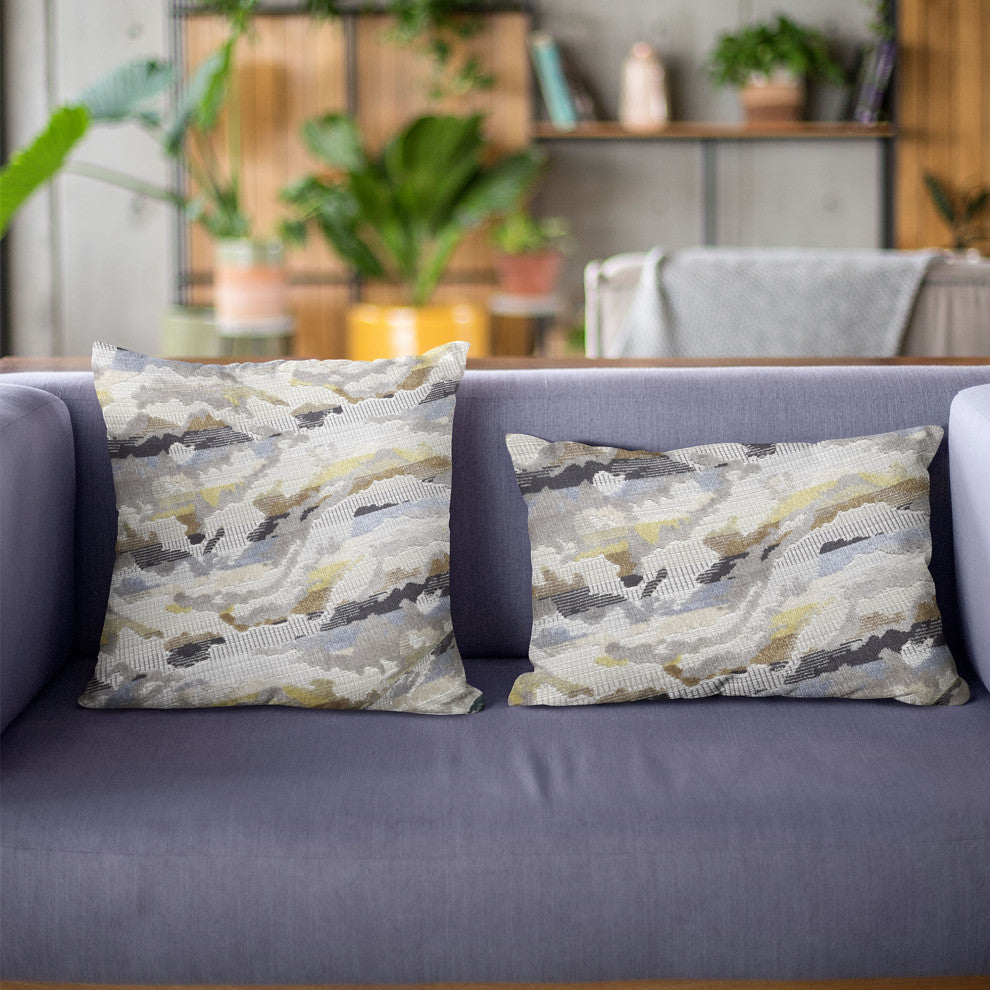 Plutus Velvet Crest Black, Gray, Citrine Handmade Luxury Pillow, 12"x20"