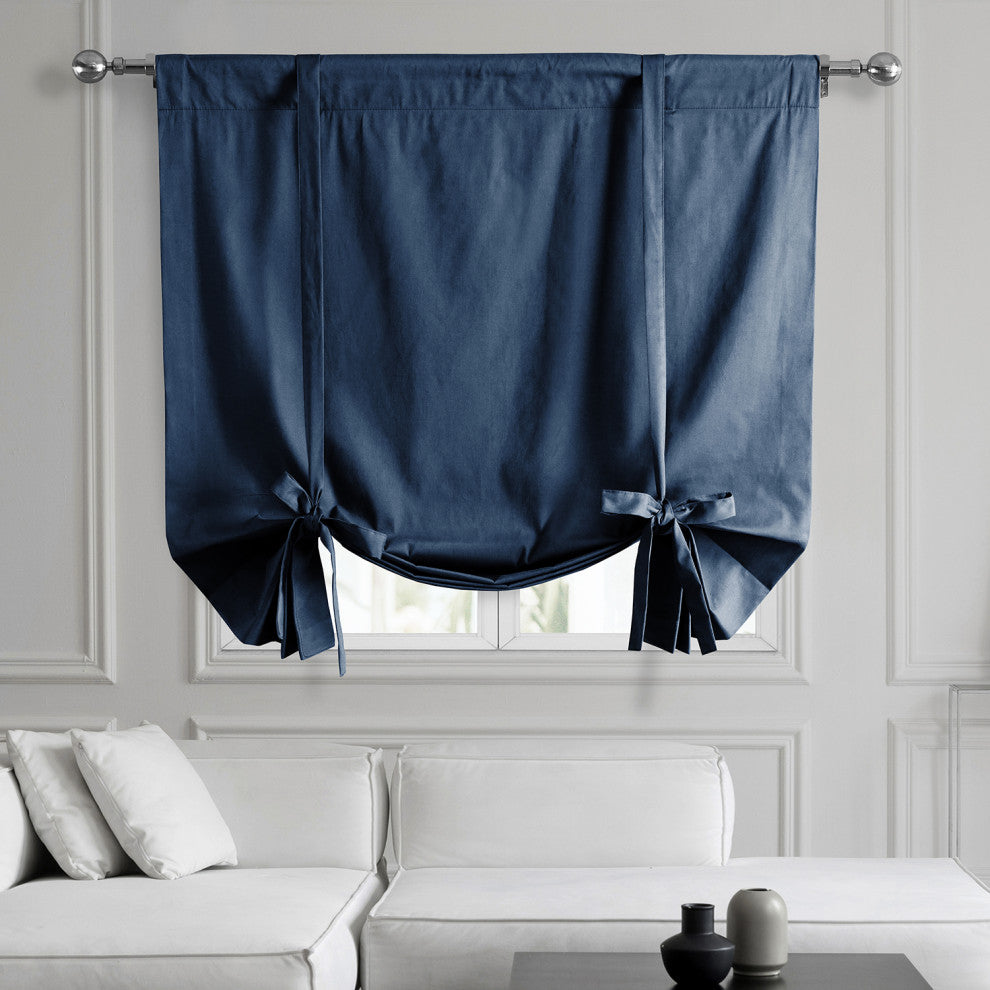 Solid Cotton Tie-Up Window Shade Single Panel, Dark Blue, 46wx63h