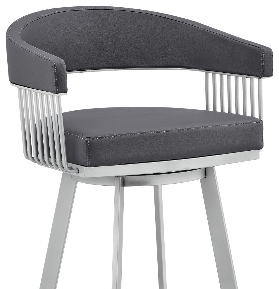 Bronson 29" Slate Gray Faux Leather/Silver Metal Bar Stool