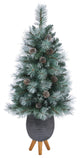 3.5' Frosted British Columbia Pine Faux Xmas Tree W/Lights, Pinecones