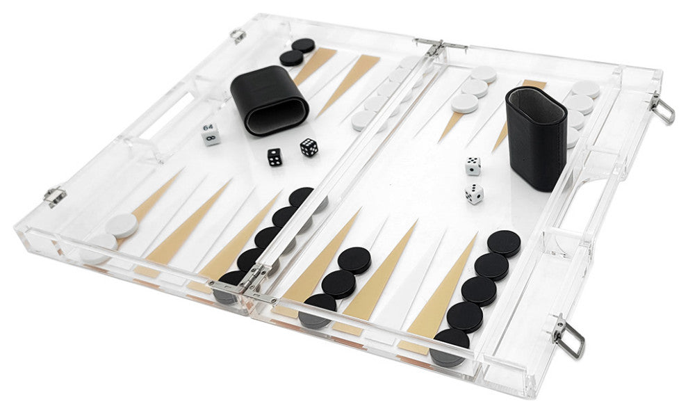 OnDisplay Luxe Acrylic Backgammon Set - Deluxe Portable Folding Game Set with D