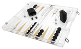 OnDisplay Luxe Acrylic Backgammon Set - Deluxe Portable Folding Game Set with D