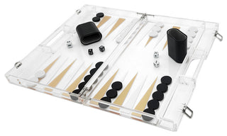 OnDisplay Luxe Acrylic Backgammon Set - Deluxe Portable Folding Game Set with D