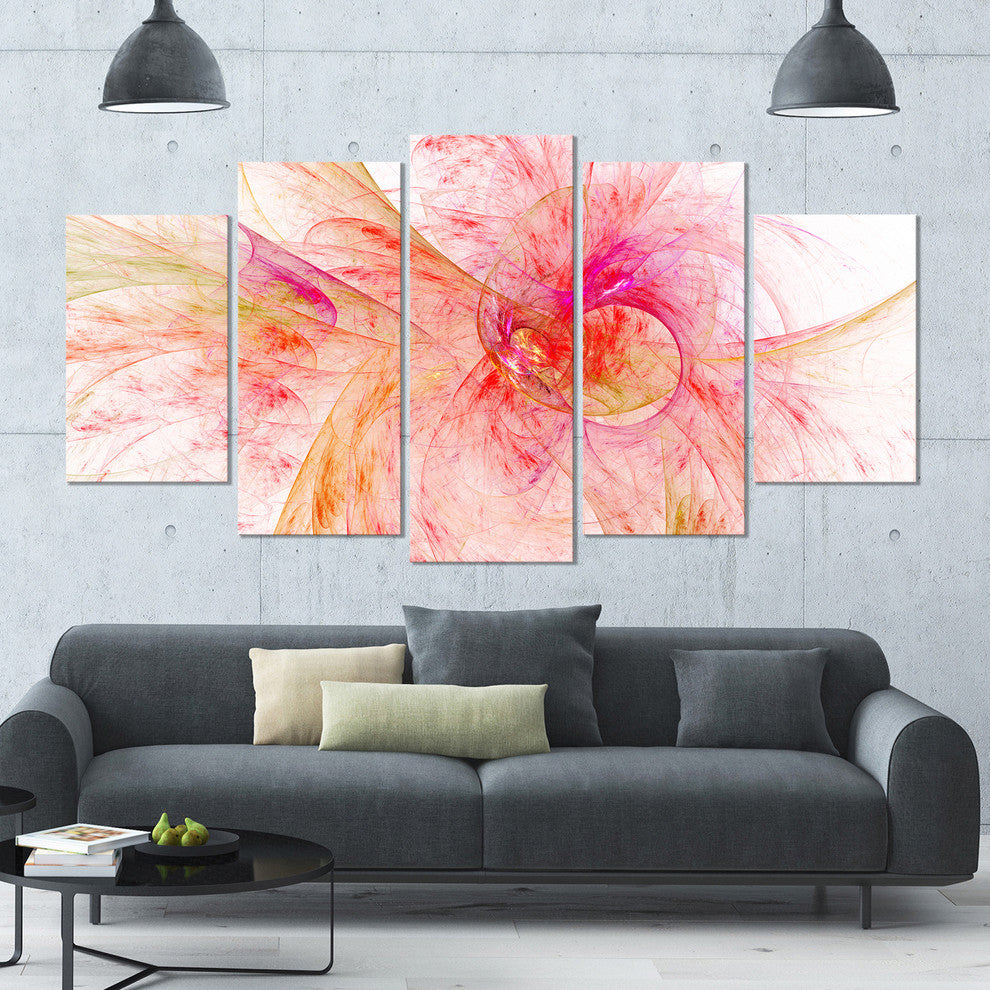 Pink Fractal Abstract Illustration, Abstract Canvas Art Print, 60"x32", 5 Panels