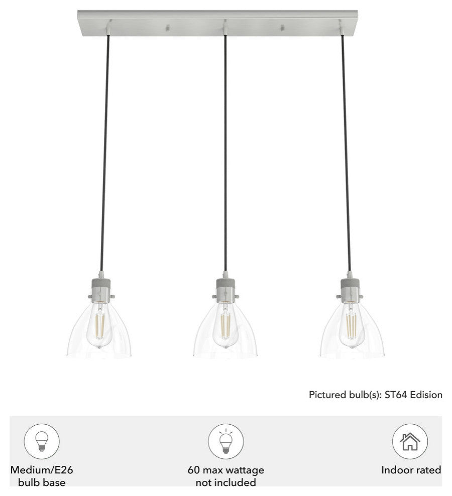 Hunter Van Nuys Brushed Nickel 3 Light Linear Cluster Ceiling Light